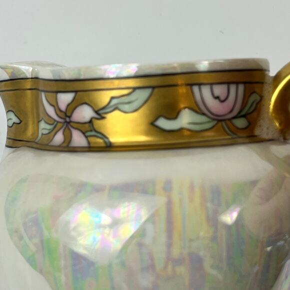 Antique Jean Pouyat Limoges Pitcher 4" Art Deco Glazed Pearlescent 1900s Gold - Picture 8 of 12